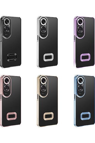 Teknomoda Oppo A60 Kılıf Logo Yeri Açık Kamera Lens Korumalı Renkli Kenarlı Şeffaf Silikon Gold