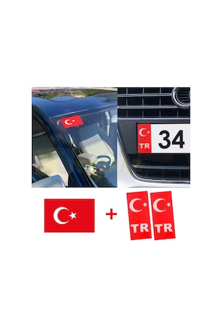 Türk Bayrağı Ön Cam Sticker Yapıştırma Tr Plaka Damla Silikon Set