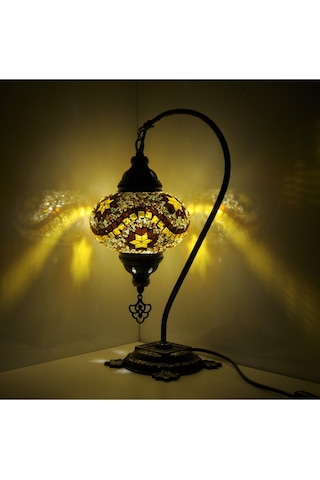 Mozaik Lamba Osmanlı Otantik Renkli Camlı El Yapımı Abajur Amber