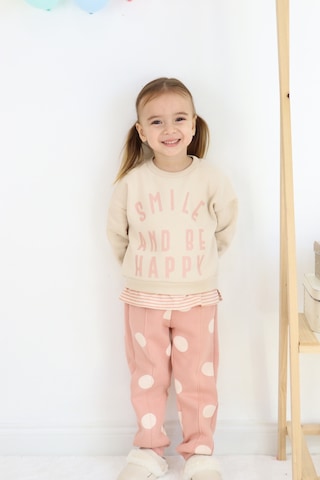 Kız Çocuk Smile And Happy Baskılı Kalın Eşofman Takımı Ekru