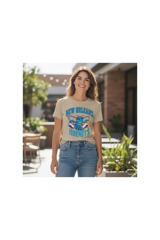 Urbantrendstore Unisex New Orleans Hornets Oversize Fit Rahat Geniş Salaş T-shirt Günlük Tişört Bej