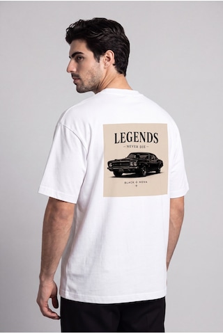 Black Nova Oversize Baskılı Unisex Tişört Legend Car Beyaz