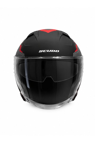 Scudo O1 Open Face Çene Açık Güneş Vizörlü Motosiklet Kaskı Ece 22.06 Sertifikalı Kırmızı/mat Siyah Mat Siyah - Kırmızı