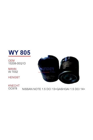 WUNDER WY805 YAĞ FİLTRESİ - REN. CLIO IV 1.5 DCI,LOGAN II 1.5 DCI WUNDER WY805 YAĞ FİLTRESİ - REN. CLIO IV 1.5 DCI,LOGAN II 1.5 DCI