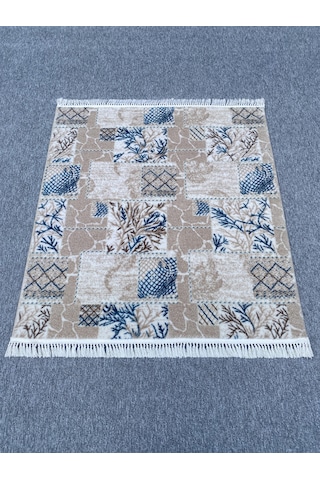 Mavi Beyaz Vizon Kesme Akrilik 120x130 Saçaklı Halı