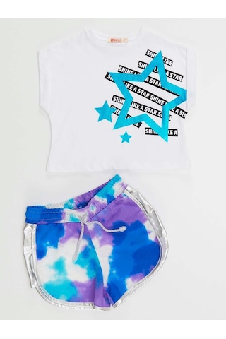 Denokids Mushi Mavi Yıldız Kız T-Shirt Şort Takım Mavi
