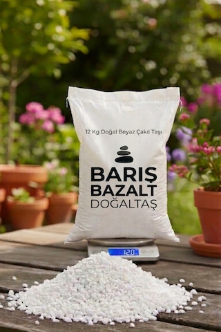 12 Kg Beyaz Dekoratif Çakıl Taşı Doğal Taş Bahçe Saksı Peyzaj Teraryum Akvaryum Dekoru