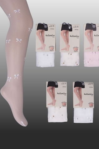 1'li Kız Çocuk İnce Kurdele Desenli Külotlu Çorap Pembe-1470 Pembe