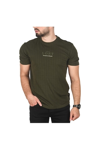 Deepsea Erkek Haki Nefes Alan Pamuklu Tişört Bisiklet Yaka Dar Kesim Yumuşak Dokulu Tişört 2504352 Haki