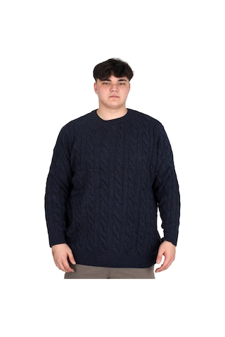 Mode Xl Büyük Beden Erkek Kazak Bisiklet Yaka Braıded 24211 Lacivert Lacivert