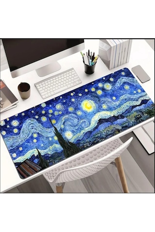 70x30 Cm Van Gogh Yıldızlı Gece Tasarımı Kaydırmaz Taban Speed Yüzey Oyuncu Mouse Pad Gaming