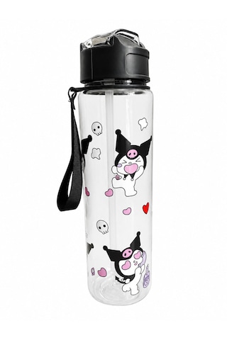 Fenomen Kuromi Pipetli Matara 750 Ml Büyük Boy Askı Aparatlı Çantanın En Şirin Eşyası Kuromi Matara Siyah
