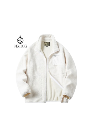 Erkek Sonbahar Ve Kış Kuzu Derisi Kalın Polar Ceket Siyah