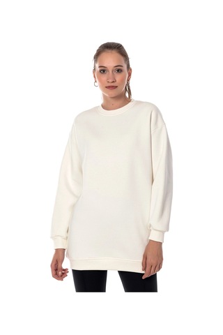 Caya Kadın Ekru Renk Uzun Kesim Basic Örme Sweatshirt Cy84197 Beyaz Beyaz