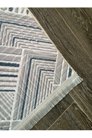 Konak Halı Modern Salon Halısı 3d Geometrik Desenli Gri Emboss Saçaklı Kaymaz Taban Açık Gri