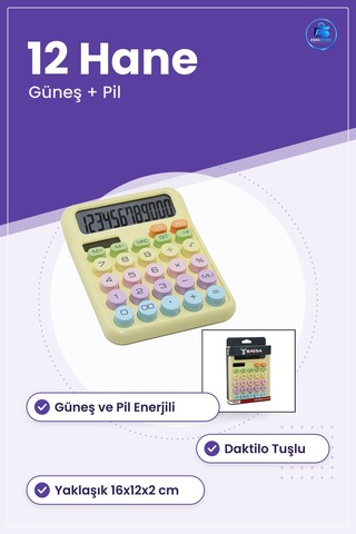 Hesap Makinesi Haneli Güneş Ve Pil Enerjili Daktilo Tuşlu Ofis Ok Çok Renkli