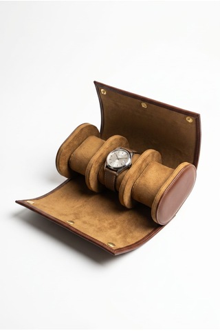 3 Lü Deri Saat Kutusu Silindir Tasarım Taşınabilir Saat Saklama Organizer 24x11x7 Cm Taba