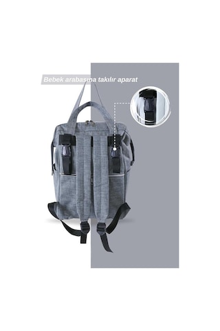 Tommybaby Anne Bebek Bakım Sırt Çantası Biberon Termoslu Sıvı Geçirmez Bebek Çantası Gri