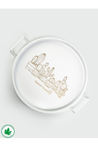 Lin Metal 24cm Yuvarlak Tel Kulplu Tepsi Kaktüs Baskılı - Beyaz