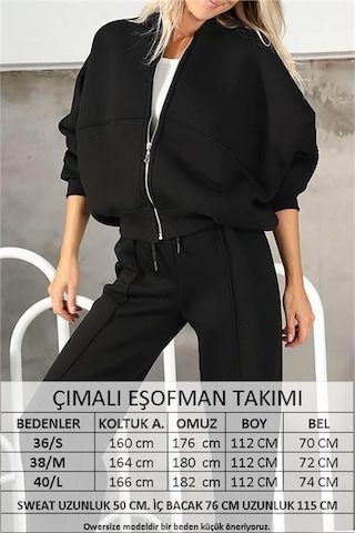 Neşeli Butik Kadın Penye 3 İplik Şardonlu Kumaş Eşofman Takımı Gts022 - Siyah Siyah