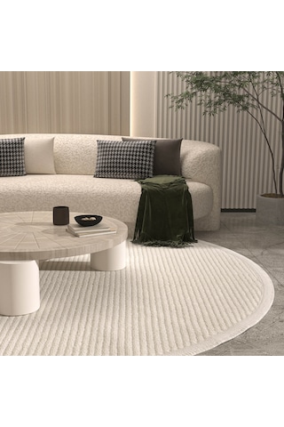 Cool Halı Vetrina 3601 Yumuşak Yuvarlak Kesme Yolluk Halı Makine Halısı Krem