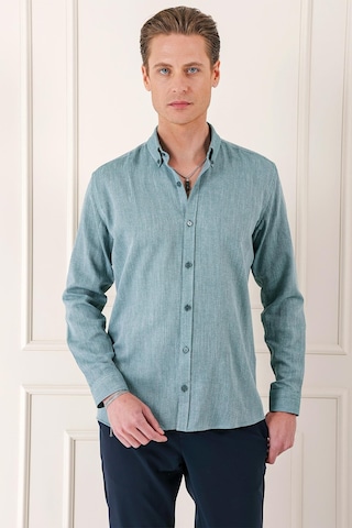 Efor Slim Fit Düğmeli Yaka %100 Pamuk Klasik Yeşil Gömlek Gk 723 Yeşil