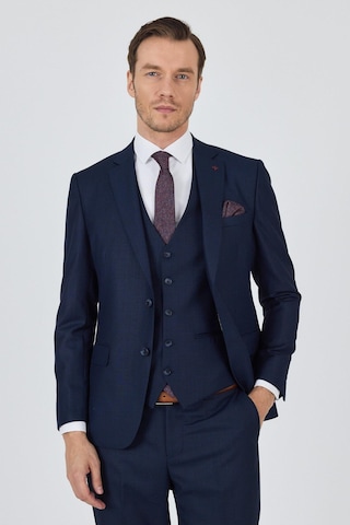 İmza Düz Filafil Mono Yaka Tam Astar Yelekli 6 Drop Slim Fit Takım Elbise 1001250171 Koyu Lacivert