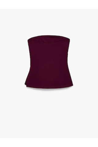 Koton Slim Fit Drape Detaylı Straplez Top Bordo 6sak10192ek