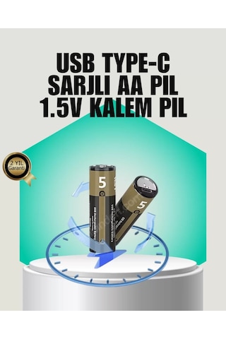 Home 1.5v Aa Şarjlı Lityum Pil 1000+ Kez Şarj Edilebilir Hızlı Type-c Şarj 2 Adet