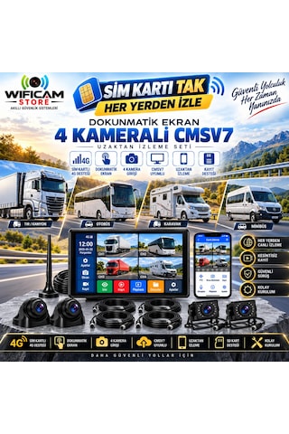Sim Kart Destekli 4 Kameralı Araç Kamera Seti
