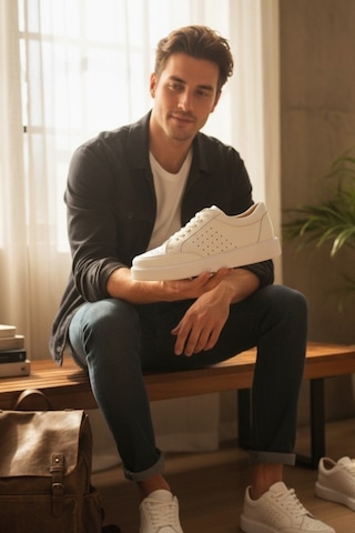 Enoch Hakiki Deri Yan Panel Havalandırma Detaylı Günlük Erkek Sneaker Comfort Taban Beyaz