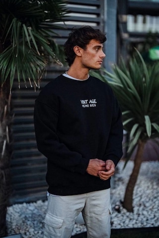 Mbb E-ticaret Erkek Bisiklet Yaka 3 İplik Pamuklu Baskılı Sweatshirt - Siyah