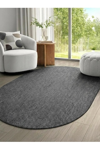 Elit 1017 Gri Sisal Hasır Görünümlü Modern Salon Oturma Odası Dört Mevsim Halı Antrasit Antrasit