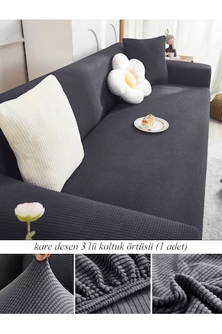 StarMall Lastkli Yikanabilir Karedesen 3 kişili Koltuk Örtüsü kanepe, çekyat Kılıfı Antrasit