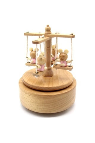 Novahub Ahşap Döner Salıncak Müzik Kutusu - Noel Şarkılı Mekanik Kurmalı Dekoratif Hediye Ahşap Rengi Ahşap Rengi