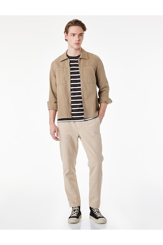 Koton Regular Fit Pamuklu Cepli Gabardin Beli Bağcıklı Yazlık Pantolon Bej 6sam40053hw Ekru