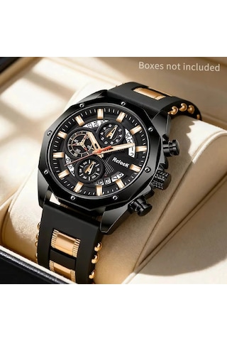 Iron Black Erkek Kol Saati Siyah Rose Gold Detaylı Şık & Modern Tasarım Hediyelik Diğer