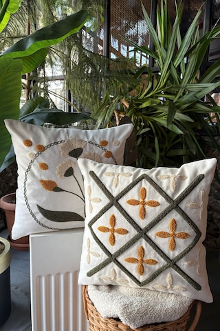Elart Bohem Kırlent Kılıfı 2 Adet 40x40 Cm Sarı-yeşil Sarı-Yeşil