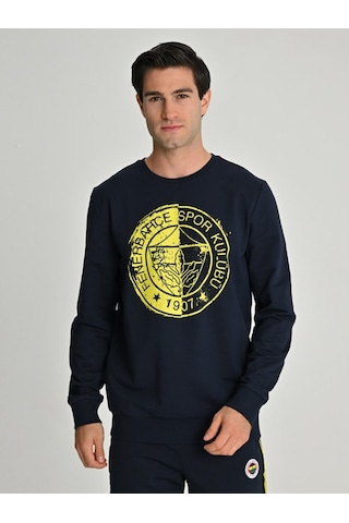 Galatasaray Fenerbahçe Tribün Uv Baskılı Tek Renk Logolu Erkek Sweatshirt Lacivert