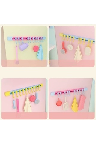 Askımo - 10 Kancalı Raylı Mutfak Ve Banyo Düzenleyici Askı 30 Cm Muhtelif