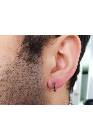 Sirius Pırlanta Siyah Pırlanta Taşlı Halka Erkek Küpesi  0801E0070