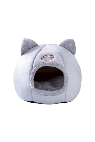 Geeroyoo Kedi Köşesi Kışlık Sıcak Kapalı Desenli Yumuşak Tüy Dolu 35 Cm 12 Kg'a Kadar Uygun Gri Renkli Ev
