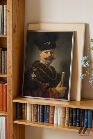 Rembrandt Kürklü Asilzade, Siyah Çerçeveli Duvar Tablosu - Sanatsever Hediyesi