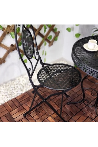 Ferforje Metal Açılır Katlanır Sandalye Bahçe Balkon Mutfak Sandalyesi Siyah 2 Adet Siyah