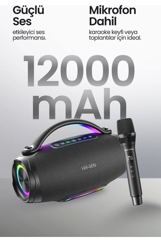 Ven-dens Vd-spk026m 160 W Bluetooth 5.3 Taşınabilir Hoparlör, 12000 Mah Batarya, Led Işık, Siyah