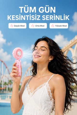 Taşınabilir Şarjlı Su Püskürtmeli 3 Kademeli Mini El Fanı Pembe