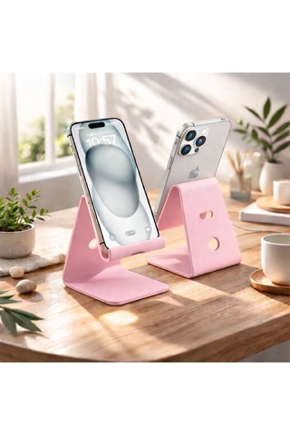 Basartstudio Geometrik Telefon Standı - 3d Tasarım Masaüstü Telefon Tutucu Kırmızı Pembe