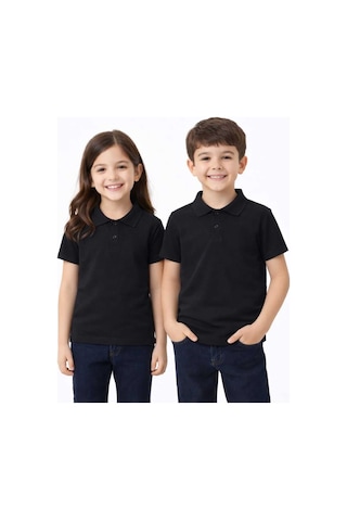 Store Okul Siyah Polo Yaka Kısakol Tişörtleri Kıyafetleri Üniforması Çocuk Genç Siyah
