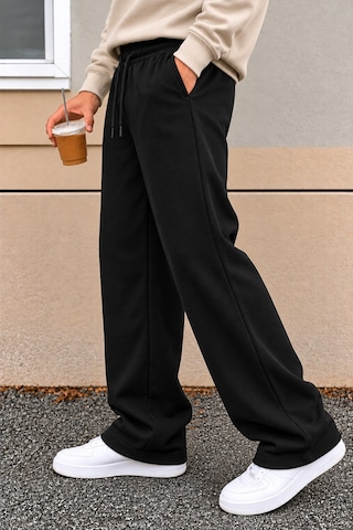 Tarz Cool Erkek Oversize Baggy Fit Eşofman Altı %100 Pamuk 3 İplik Şardonlu Bol Paça Rahat Kesim Siyah