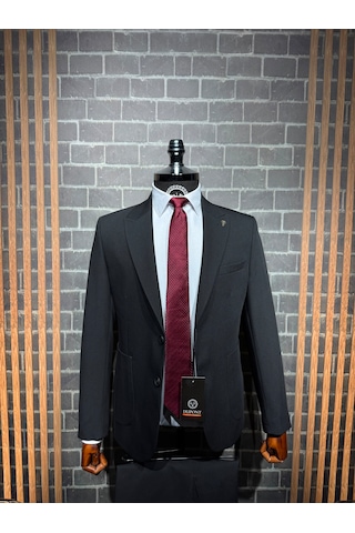Dupont Classics Dupont Slim Fit Sivri Yaka 6 Drop Çift Yırtmaç Torba Cep 2'li Takım Elbise Siyah